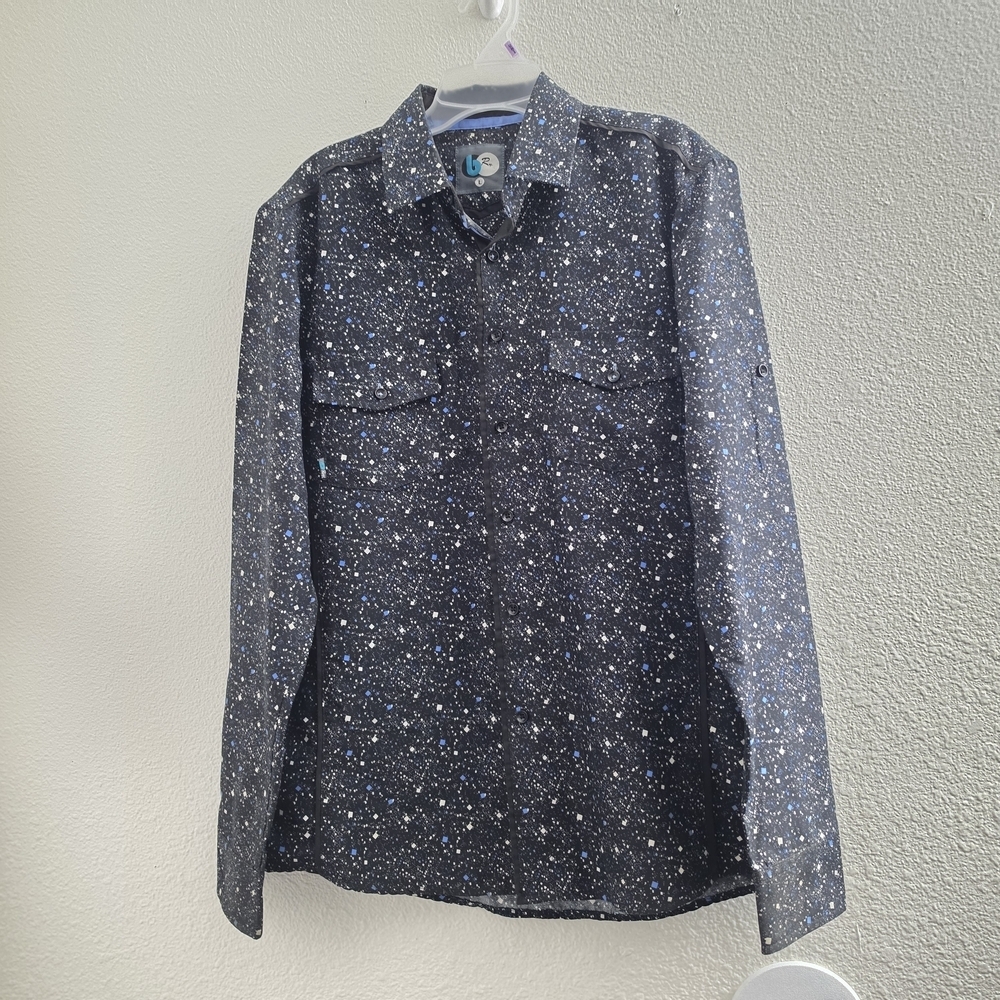 b Rey Black Speckled Button Up Shirt Size L Modern Casual